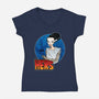 The Creature And His Bride-Womens-V-Neck-Tee-DraganMac