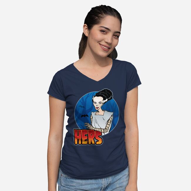 The Creature And His Bride-Womens-V-Neck-Tee-DraganMac
