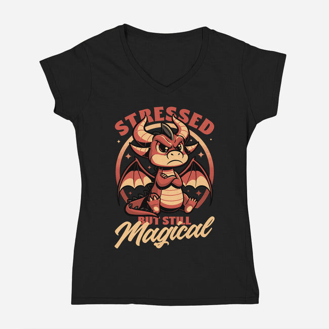 Stressed Cute Dragon-Womens-V-Neck-Tee-Studio Mootant