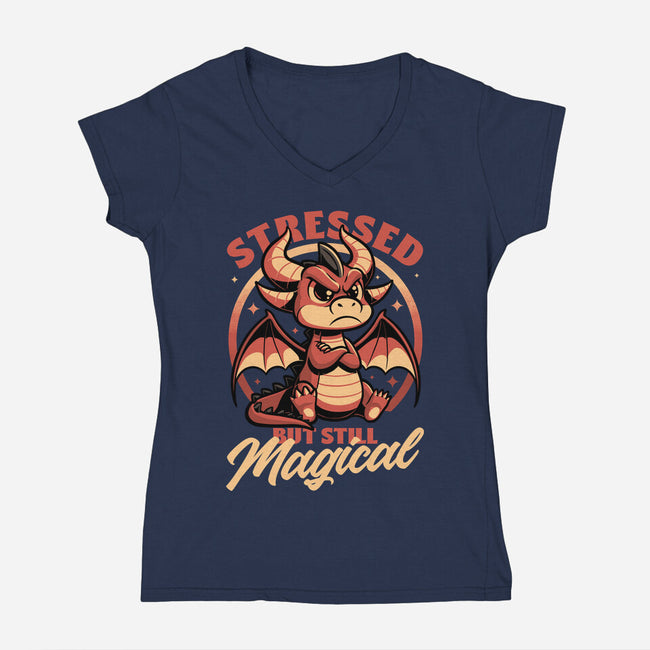 Stressed Cute Dragon-Womens-V-Neck-Tee-Studio Mootant