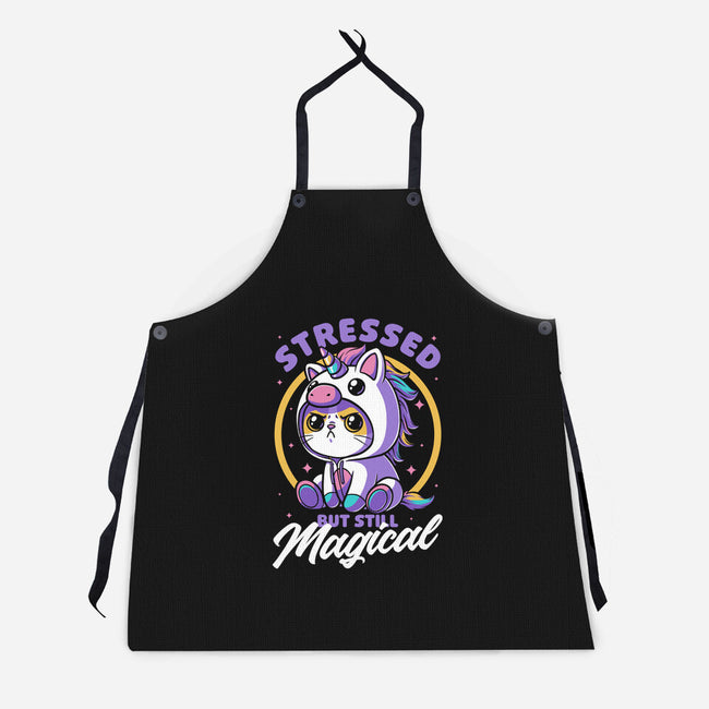 Stressed Cute Cat Unicorn-Unisex-Kitchen-Apron-Studio Mootant