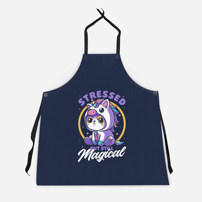Stressed Cute Cat Unicorn-Unisex-Kitchen-Apron-Studio Mootant