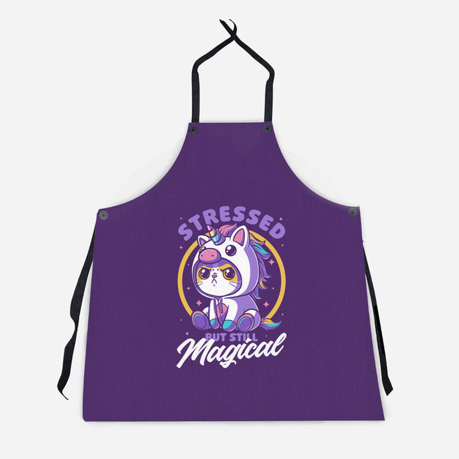 Stressed Cute Cat Unicorn-Unisex-Kitchen-Apron-Studio Mootant