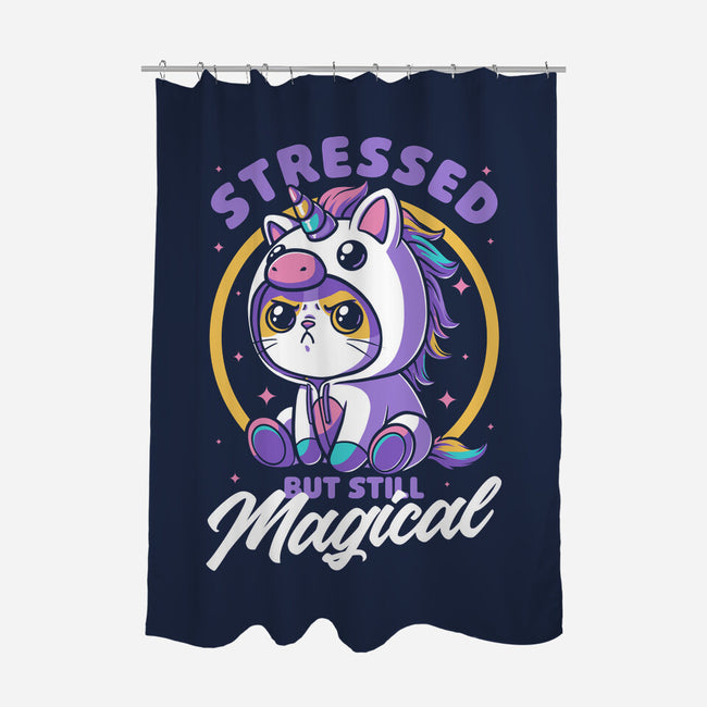 Stressed Cute Cat Unicorn-None-Polyester-Shower Curtain-Studio Mootant