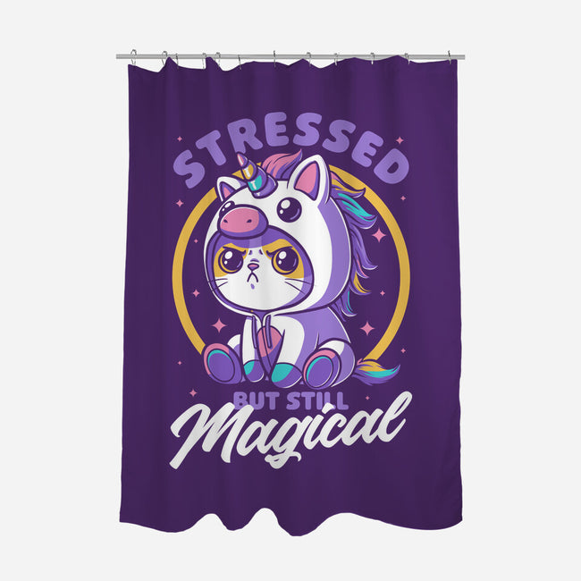 Stressed Cute Cat Unicorn-None-Polyester-Shower Curtain-Studio Mootant