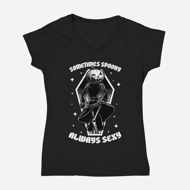 Spooky Reaper Pumpking-Womens-V-Neck-Tee-Studio Mootant