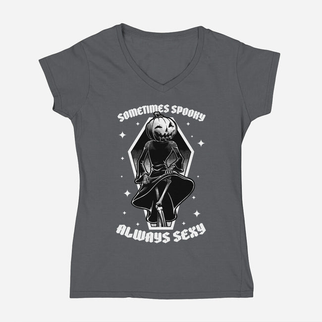 Spooky Reaper Pumpking-Womens-V-Neck-Tee-Studio Mootant