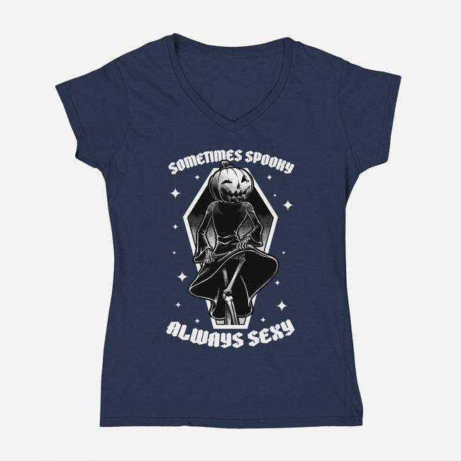 Spooky Reaper Pumpking-Womens-V-Neck-Tee-Studio Mootant