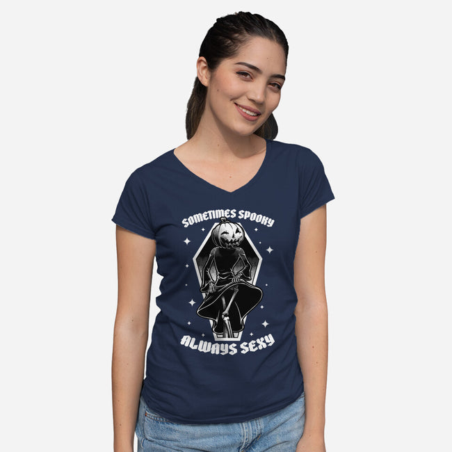 Spooky Reaper Pumpking-Womens-V-Neck-Tee-Studio Mootant