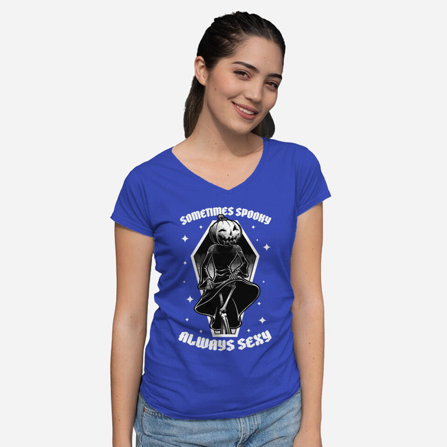 Spooky Reaper Pumpking-Womens-V-Neck-Tee-Studio Mootant