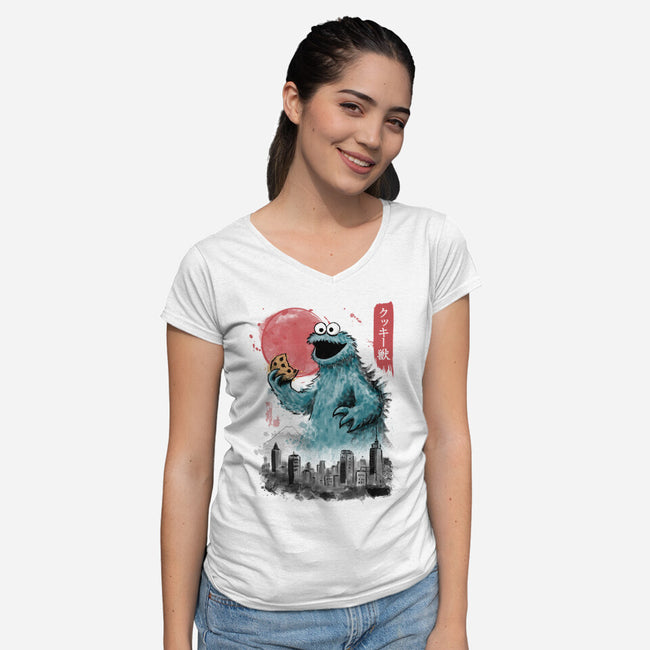 Cookie Kaiju-Womens-V-Neck-Tee-NMdesign