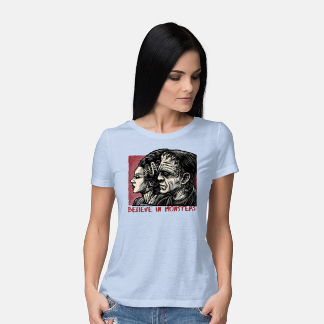 Believe In Monsters-Womens-Basic-Tee-glitchygorilla
