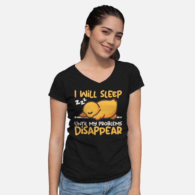 Sleeping Duck With Problems-Womens-V-Neck-Tee-NemiMakeit