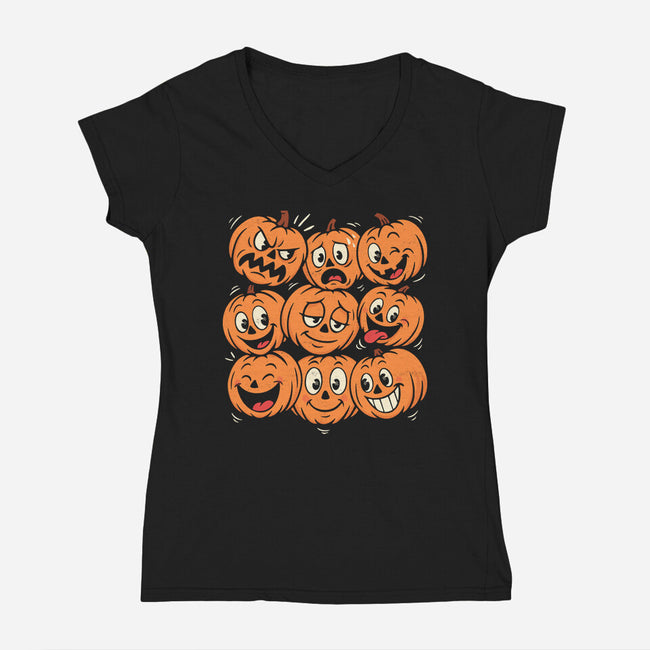Pumpkim Doodle-Womens-V-Neck-Tee-Marinho