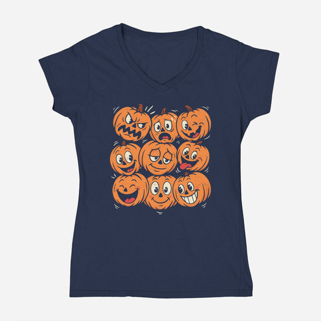 Pumpkim Doodle-Womens-V-Neck-Tee-Marinho