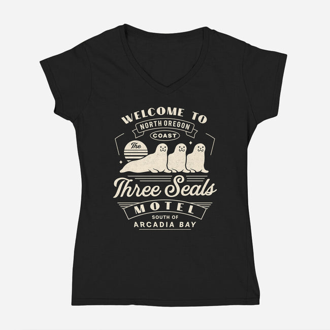 Three Seals Motel Emblem-Womens-V-Neck-Tee-LAGELANTEE