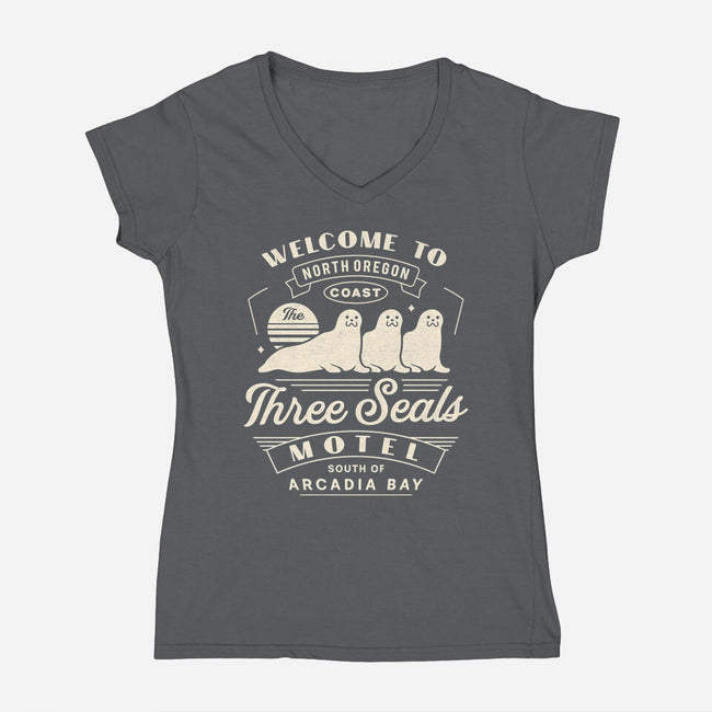 Three Seals Motel Emblem-Womens-V-Neck-Tee-LAGELANTEE