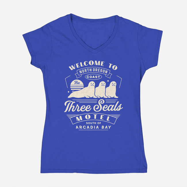 Three Seals Motel Emblem-Womens-V-Neck-Tee-LAGELANTEE