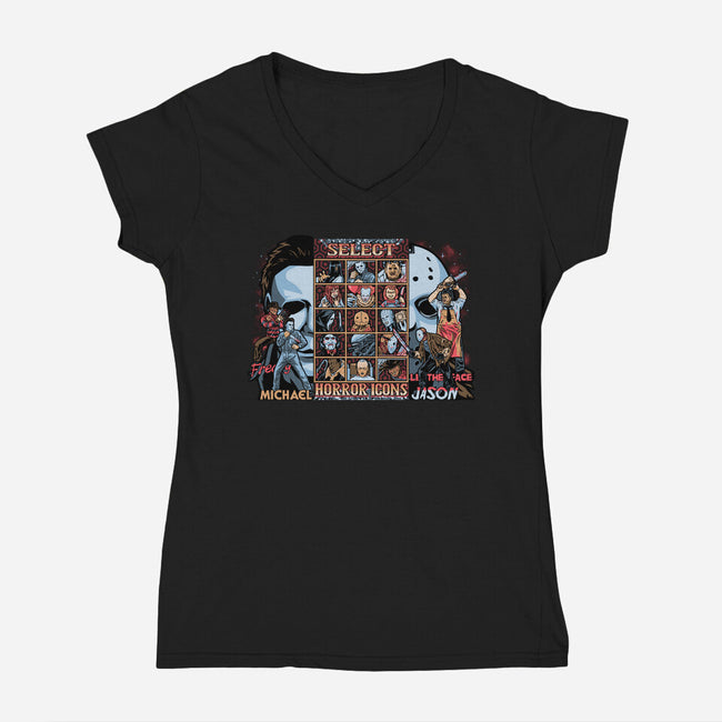 Clash Of Horror Icons-Womens-V-Neck-Tee-PrimePremne
