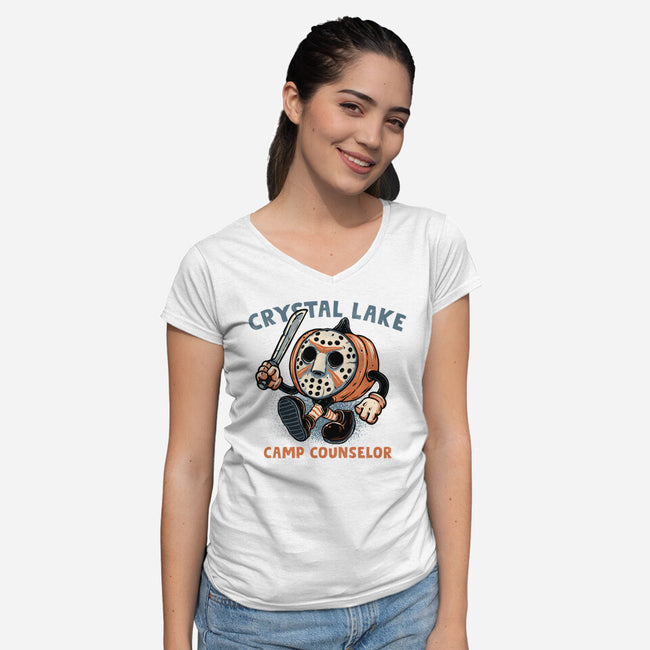 Camp Counselor-Womens-V-Neck-Tee-glitchygorilla