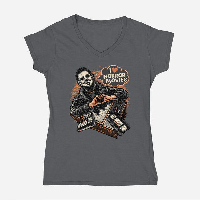 I Love Horror Movies-Womens-V-Neck-Tee-glitchygorilla