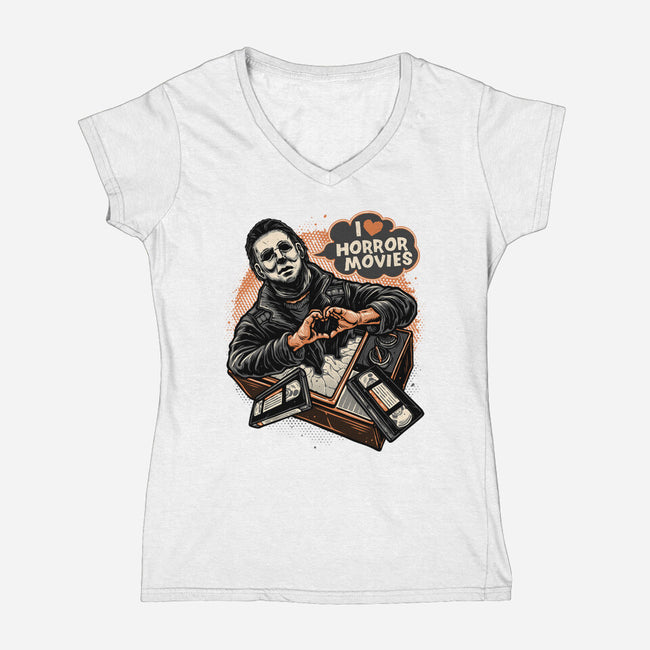 I Love Horror Movies-Womens-V-Neck-Tee-glitchygorilla