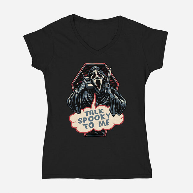 Talk Spooky To Me-Womens-V-Neck-Tee-glitchygorilla