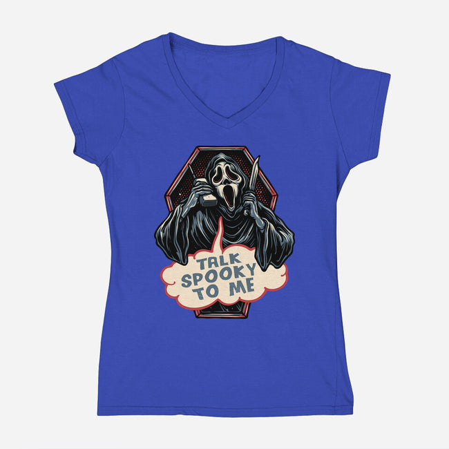 Talk Spooky To Me-Womens-V-Neck-Tee-glitchygorilla