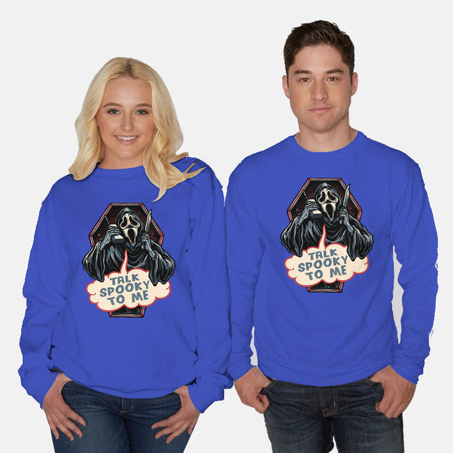 Talk Spooky To Me-Unisex-Crew Neck-Sweatshirt-glitchygorilla