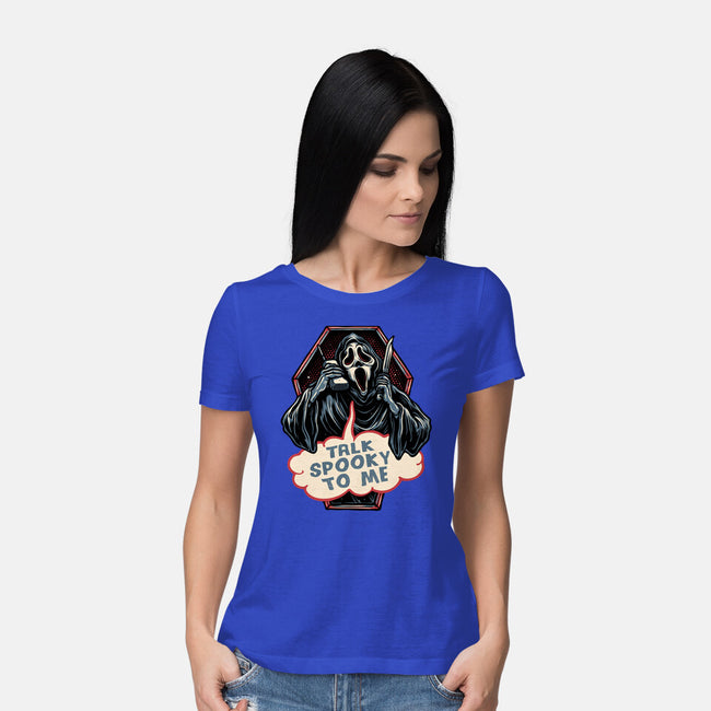 Talk Spooky To Me-Womens-Basic-Tee-glitchygorilla
