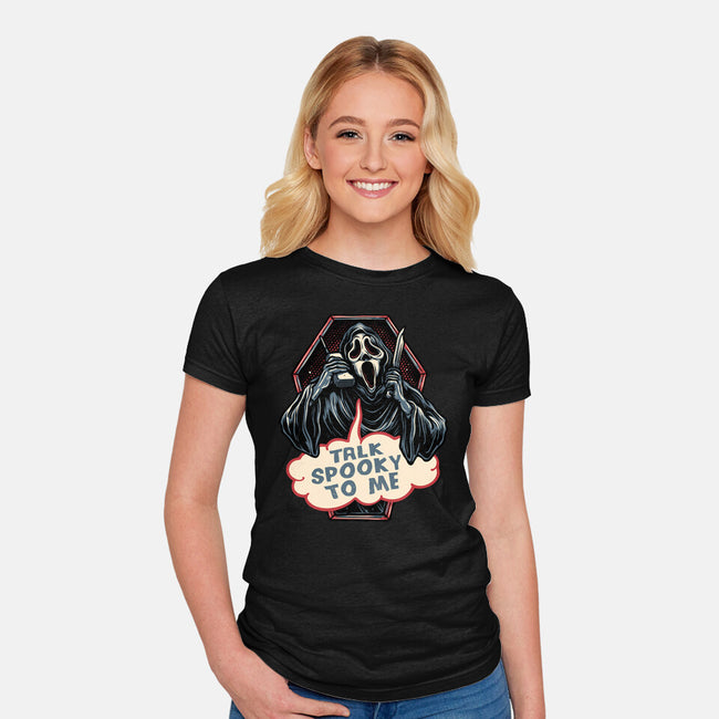 Talk Spooky To Me-Womens-Fitted-Tee-glitchygorilla