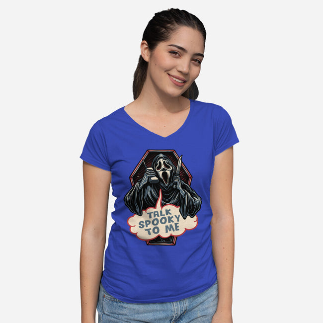 Talk Spooky To Me-Womens-V-Neck-Tee-glitchygorilla