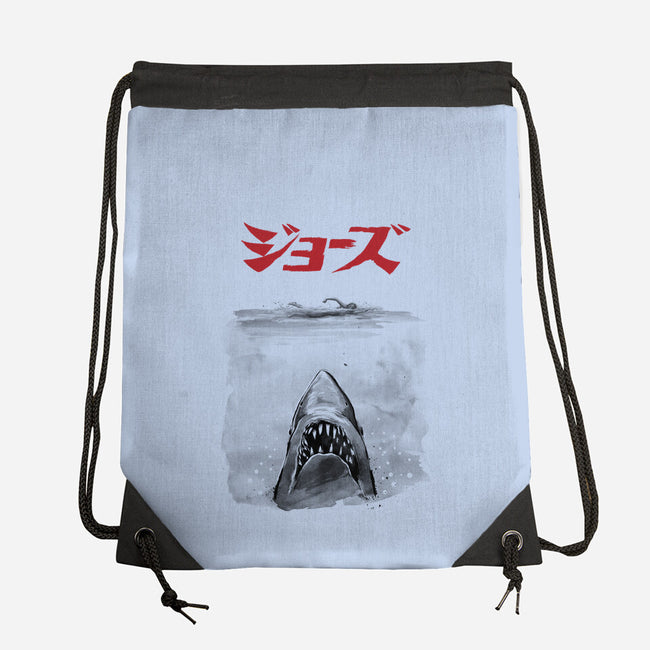 Jaws Sumi-e-None-Drawstring-Bag-DrMonekers