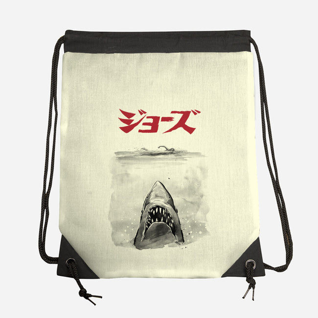 Jaws Sumi-e-None-Drawstring-Bag-DrMonekers