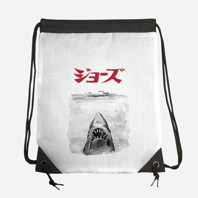 Jaws Sumi-e-None-Drawstring-Bag-DrMonekers