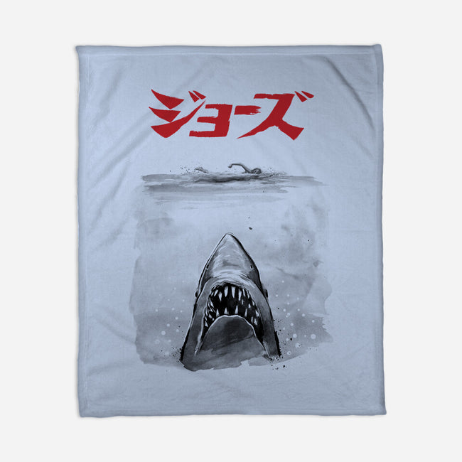 Jaws Sumi-e-None-Fleece-Blanket-DrMonekers