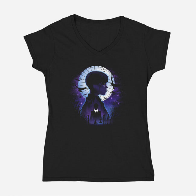 Nevermore Night Landscape-Womens-V-Neck-Tee-dandingeroz