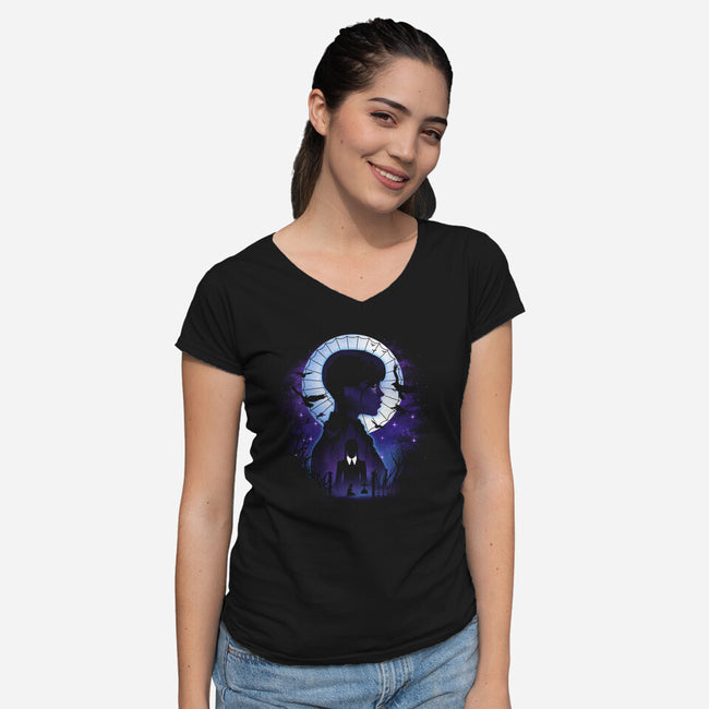 Nevermore Night Landscape-Womens-V-Neck-Tee-dandingeroz