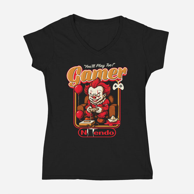 Killer Gamer-Womens-V-Neck-Tee-AlemaArt
