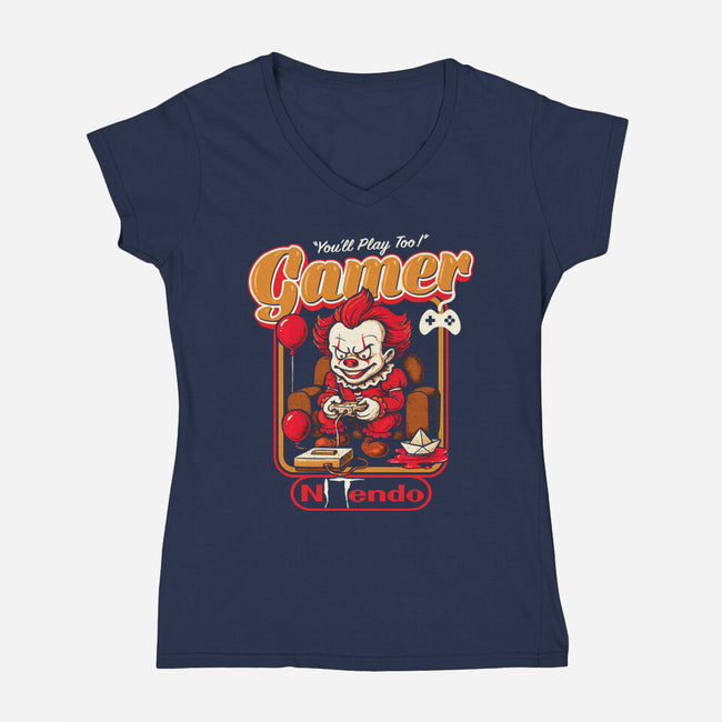 Killer Gamer-Womens-V-Neck-Tee-AlemaArt