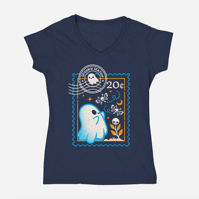 Spooky Season Postage Stamp-Womens-V-Neck-Tee-NemiMakeit