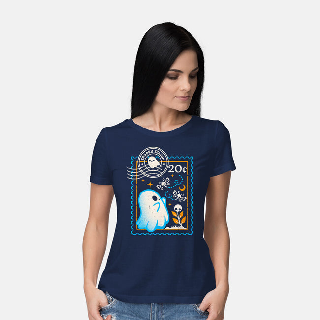 Spooky Season Postage Stamp-Womens-Basic-Tee-NemiMakeit