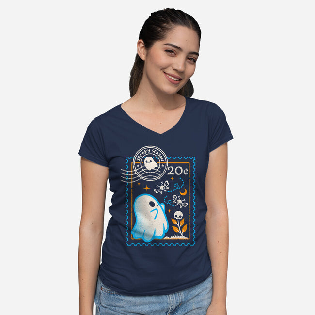 Spooky Season Postage Stamp-Womens-V-Neck-Tee-NemiMakeit