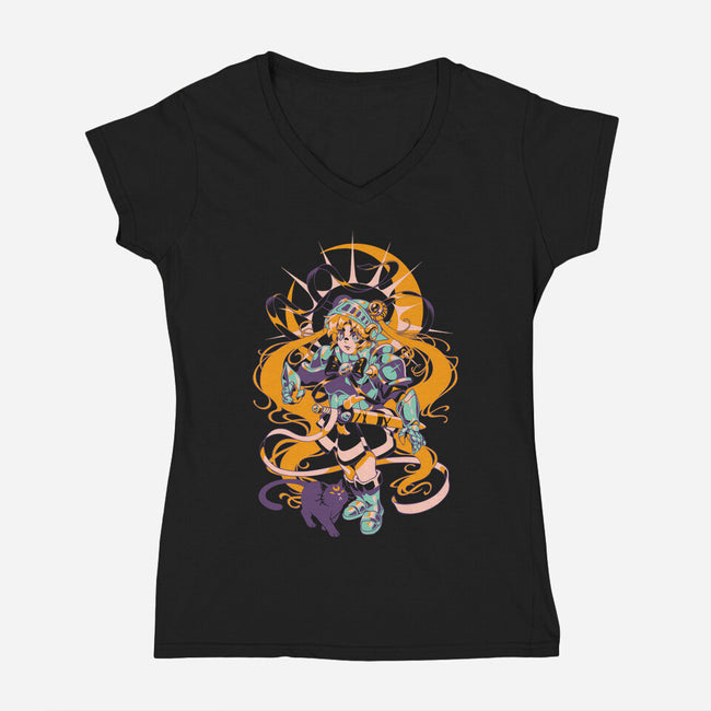 Moon Warrior-Womens-V-Neck-Tee-ilustrata