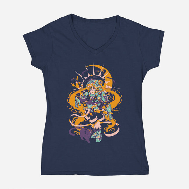 Moon Warrior-Womens-V-Neck-Tee-ilustrata