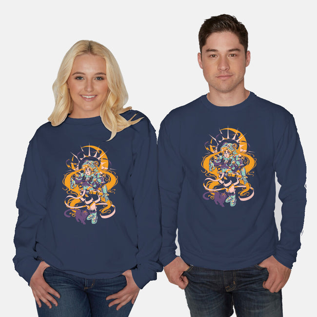 Moon Warrior-Unisex-Crew Neck-Sweatshirt-ilustrata