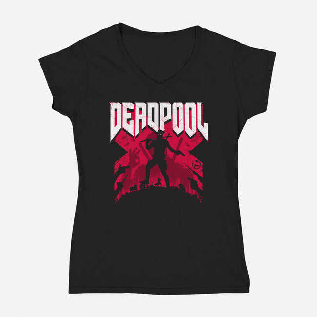 Deadpool Doomsday-Womens-V-Neck-Tee-rocketman_art