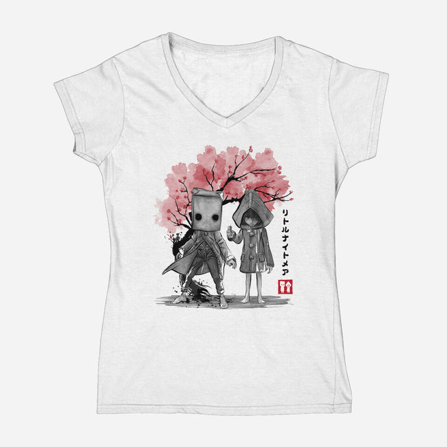 Six And Mono Sumi-e-Womens-V-Neck-Tee-DrMonekers