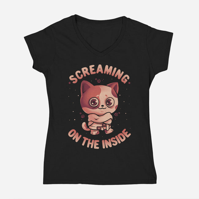 Screaming Inside-Womens-V-Neck-Tee-eduely