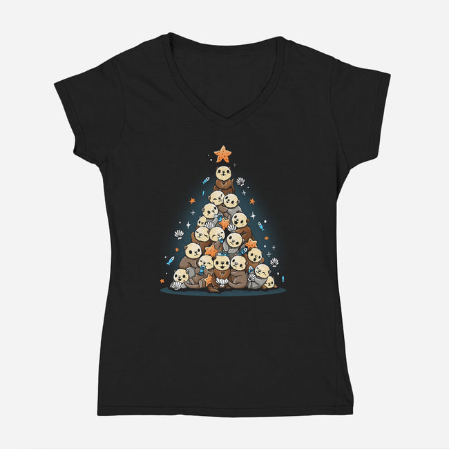 Otter Christmas-Womens-V-Neck-Tee-Vallina84